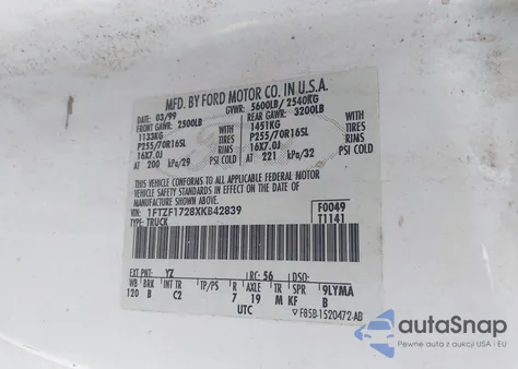 1999 Ford F-150 Work Series/Xl/Xlt from USA, damaged, VIN 1FTZF1728XKB42839